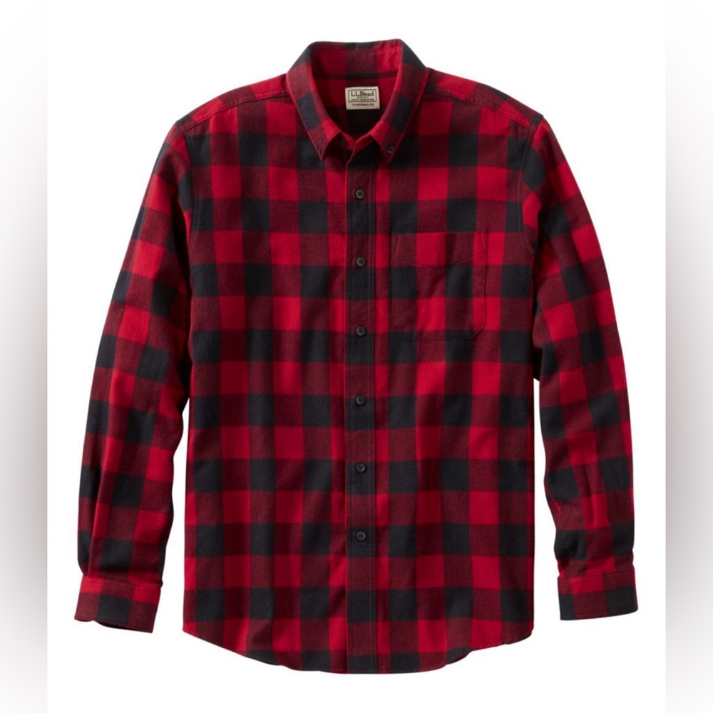 LL Bean Men’s Scotch Plaid Shirt Sherpa-Lined Relaxed Fit Flannel L Red Black